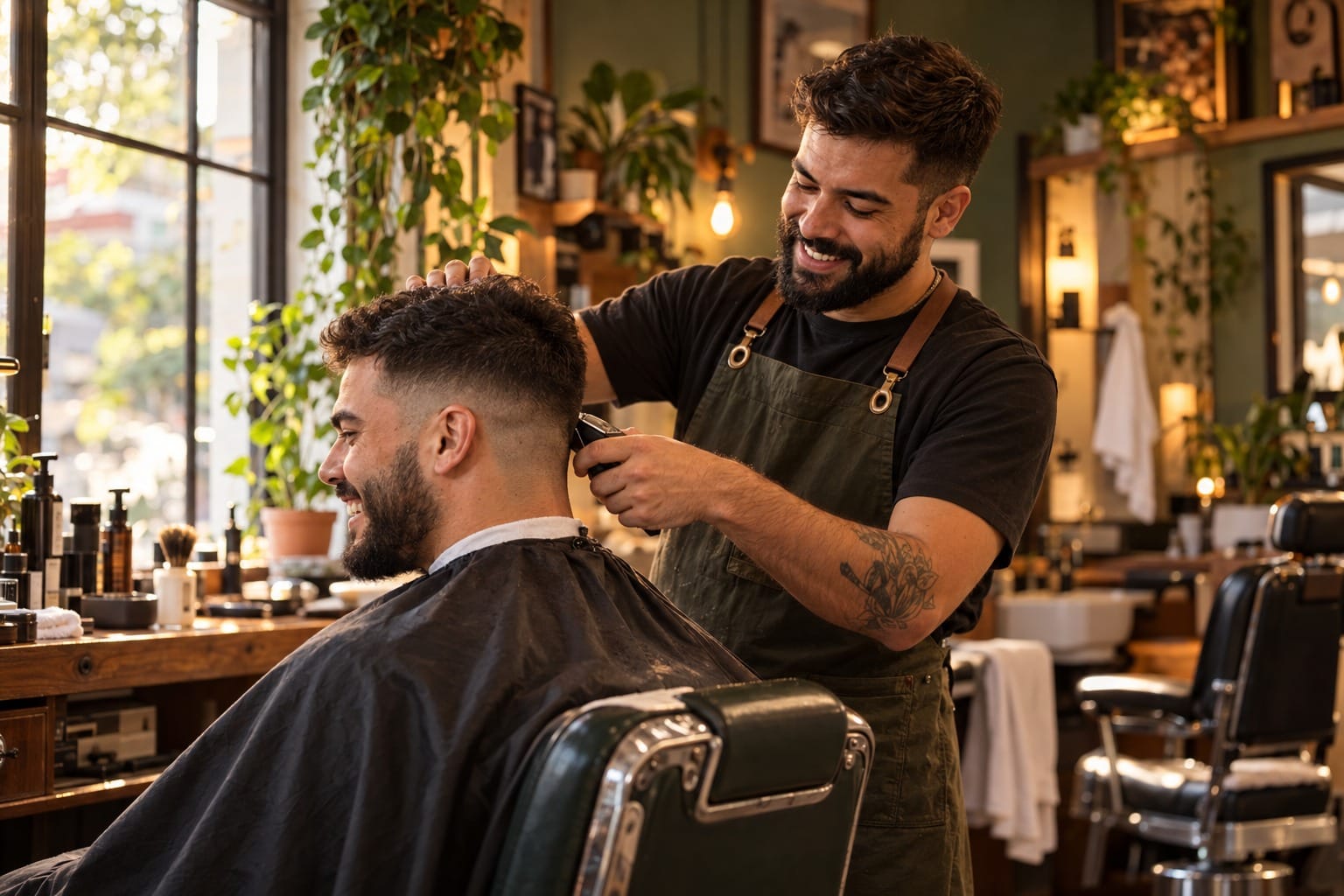 Barbeiro finalizando um corte